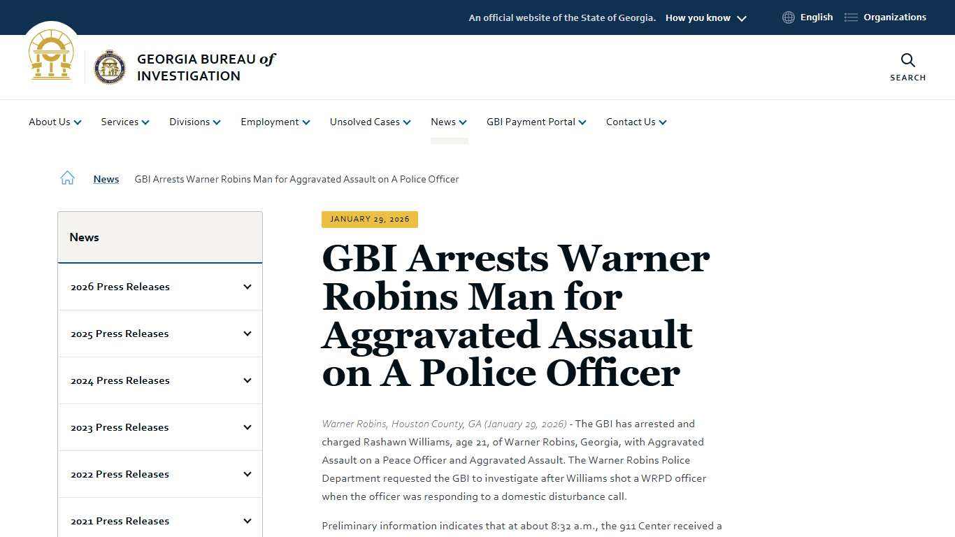 GBI Arrests Warner Robins Man for Aggravated Assault on A Police Officer Georgia Bureau of Investigation